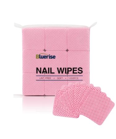 BLUERISE 1000Pcs Pink Nail Pliosh Remover Lint Free Nail Wipes Soft Gel Nail Polish Remover Pads Absorbable Eyelash Extension Glue Cleaning Wipes 1000 Count (Pack of 1)