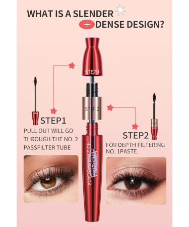 HONGJIANV 4D Lengthening Curling Mascara 4D Black Waterproof Silk Fiber Lash Mascara 2 in1 5x Longer Waterproof Mascara 2 In 1 Black Mascara Double Headed 2 Effect (1PC) - Buy Online on GoSupps.com