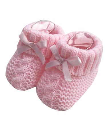 Baby Boys Girls 1 Pair Knitted Booties Soft Newborn Knitted Booties With Bow 116-354 0-3 Months Pink