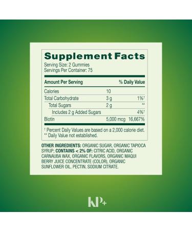 KP+ Biotin | Biotin 5 000 mcg Gummies | Supports Hair Skin & Nail Health | 150 Vegetarian Gummies | Blueberry Flavor | Pack of 1 - Buy Online on GoSupps.com