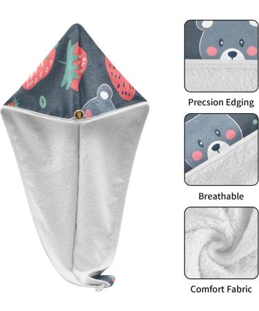Grey Bear & Strawberry Hair Towel 2 Pack | Super Absorbent Quick Dry Hair Turbans for Women & Girls - Buy Online on GoSupps.com
