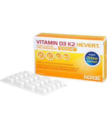 Vitamin D3 K2 Hevert with Calcium & Magnesium - 1000 IU - 60 Capsules for Optimal Bone Health - Buy Online on GoSupps.com