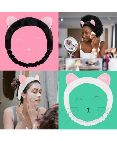 CIEHER 6 PCS Spa Headband for Women - Cute Black and White Cat Design - Elastic Hairbands for Makeup, Skincare, Yoga - Perfect for Face Washing and Slumber Parties - Buy Online on GoSupps.com