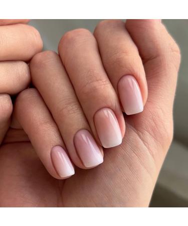 Square Press on Nails Short 24Pcs Pink Gradient False Nails Pink White Fake Nails with Glue Full Cover Stick on Nails for Women Girls DIY Nails Square Gradient