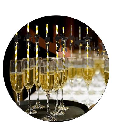 2022 Bachelorette Party Decorations Straws I 24 Pack Stripper Pole Dancer Straw I Black and Gold Glitter Confetti Pre Glued I Bridal Shower Supplies Crazy Silly Party Straws Drinking Favors (50)