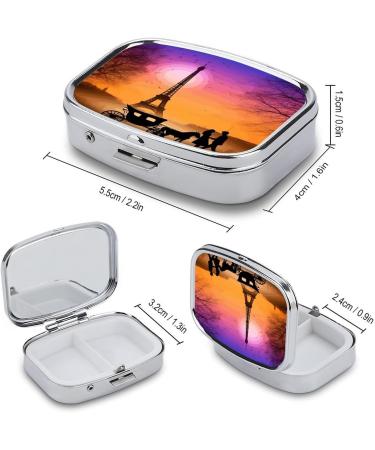 Valentine Paris Eiffel Tower Pill Box - Romantic 2 Compartment Medicine Organizer | Decorative Metal Portable Case for Pocket & Purse - Buy Online on GoSupps.com