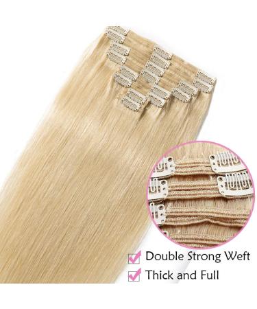 Clip In Real Hair Extensions - Double 8 Parts Heat Resistant Straight Light Blonde #613 (16/40cm 130g) - Shop Now! - Buy Online on GoSupps.com