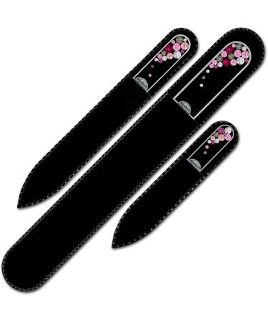 Mont Bleu Set of 3 Crystal Nail Files Hand Decorated with Swarovski Elements in Black Velvet Sleeve - Genuine Czech Tempered Glass - Hand-Made Glass Nail Files Pink - Buy Online on GoSupps.com
