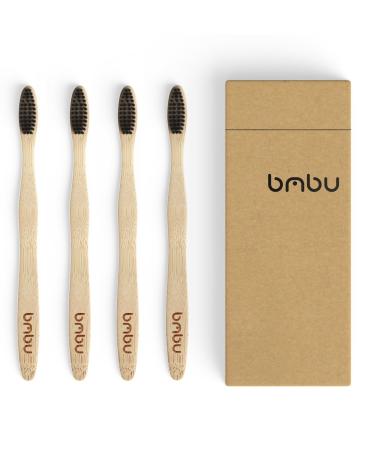 Bamboo Toothbrush 4 Pack - Medium / Soft Charcoal Bristles Tooth Brushes Wooden Handle - BPA Free Eco Friendly Vegan Product Gift Idea Sustainably Grown in Recycled Biodegradable Packaging
