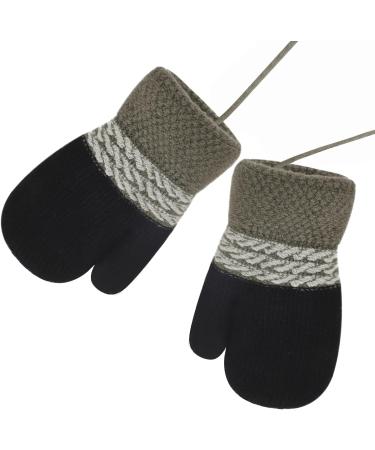 Infant Toddlers Winter Mittens with Anti-Lost String | Cute Cartoon Gloves for Baby Girls Boys 0-3 Years | Dual Layers Plush Padded Knitted Gloves in Black - Buy Online on GoSupps.com