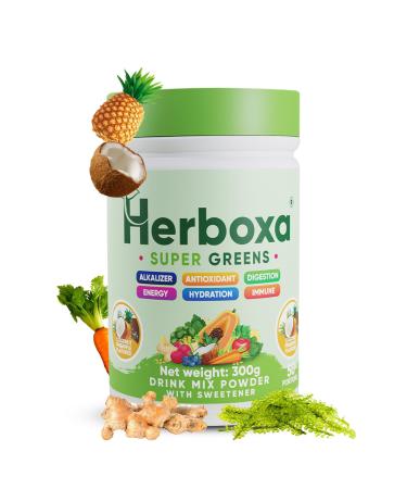 Herboxa SUPER GREENS Compl ment alimentaire en poudre avec racine de chicor e zinc et chrome saveur noix de coco et ananas 50 portions noix de coco et ananas 300 g