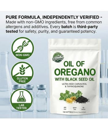 BOFEAFQ Aceite De Oregano Capsulas 2 in 1 Formulated with Black Seed Oil 4X Strength Carvacrol & Thymoquinone Plant Based Non-GMO 150 Count - Buy Online on GoSupps.com