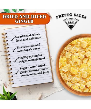 Presto Sales Crystallized Ginger Pieces 112 oz - Unsulphured Dried Candied Ginger 3-5mm - All Natural Non-GMO - Resealable 7 lbs Bag - Buy Online on GoSupps.com