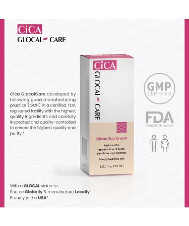 GlocalCare Cica Silicone Scar Cream | Reduce Burns Surgery Scars & Stretch Marks with Centella Asiatica Passioline & Bromelain - International Shipping Available - Buy Online on GoSupps.com