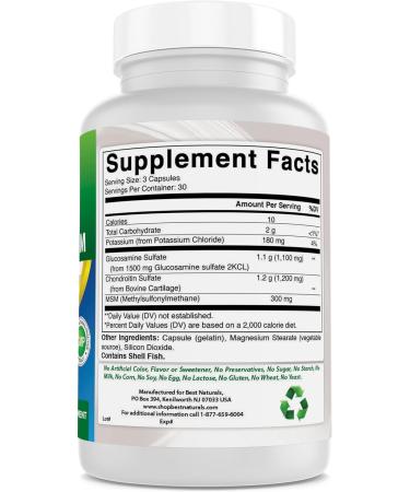 Best Naturals Glucosamine Chondroitin MSM Supplements 2600 mg per Serving 90 Capsules (90 Count (Pack of 1)) Unflavored 90 Count (Pack of 1) - Buy Online on GoSupps.com
