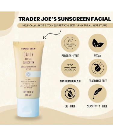 Trader Joe's Daily Facial Sunscreen SPF 40 - Pack of 2 with Clear Carrying Case | Broad Spectrum Protection for All Skin Types - Buy Online on GoSupps.com