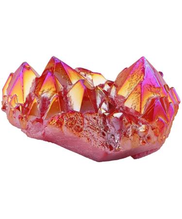 Kyeygwo natural mountain crystal titanium coated crystal quartz cluster specimen gem figure decoration irregular natural piece healing Reiki stone decoration dark red 30 x 17x 15 mm - 70 x 45 x 60 mm dark red