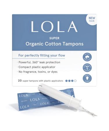 LOLA Unscented Organic Cotton Tampons, Super Absorbency - 80 Count - Natural Ingredients, Chlorine & Toxin Free, Powerful Leak Protection - BPA Free 20 Count (Pack of 4) Super