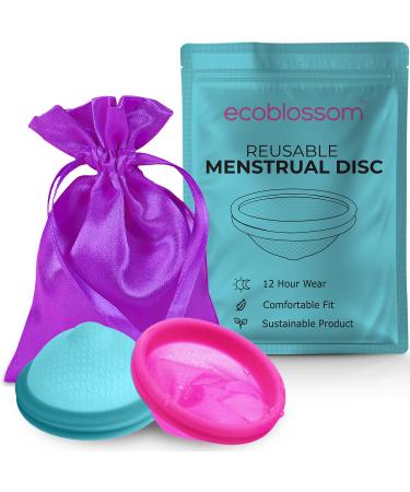 Ecoblossom Reusable Menstrual Disc - Set of 2 Menstrual Cup - Soft Period Disc for Women Designed with Flexible, Medical-Grade Silicone Period Cup (1 Small + 1 Large) 2 Piece Assortment Magenta