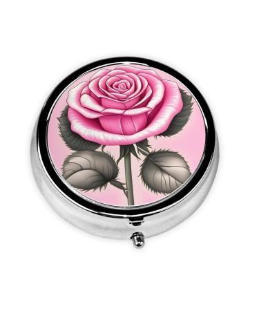Beautiful Pink Rosesround Pill Box 3 Compartment Round Pill Box Organizer Portable Travel Pill Box for Traveling.