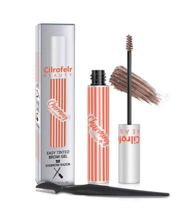 4D Charming Tinted Eyebrow Gel  Cilrofelr Waterproof Eyebrow Gel with Spoolie Brush & Eyebrow Razor  Long Lasting  Non-Sticky  For Natural Brow Looking  Cruelty Free & Paraben Free  Soft Brown  5.0g