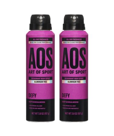 Art of Sport Men’s Body Spray Deodorant, Aluminum Free, Sandalwood Fragrance, Made with Natural Botanicals, Moisturizing Tea Tree Soap, Made for Athletes, Defy Scent, 3.8 Ounce (Pack of 2) Defy 7.6 Fl Oz (Pack of 2)