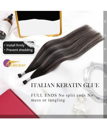 Moresoo I Tip Hair Extensions 55 cm - Balayage Black to Silver Ombre 50 Strands 40g Seidig Smooth for Thin Hair - Color #1b to #silber - Buy Online on GoSupps.com