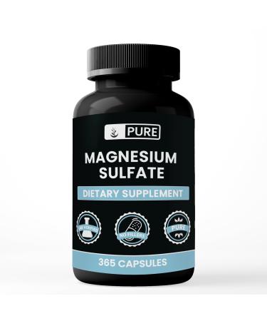 Pure Original Ingredients Magnesium Sulfate (365 Capsules) No Rice Fillers Always Pure Lab Verified 365 Count (Pack of 1)