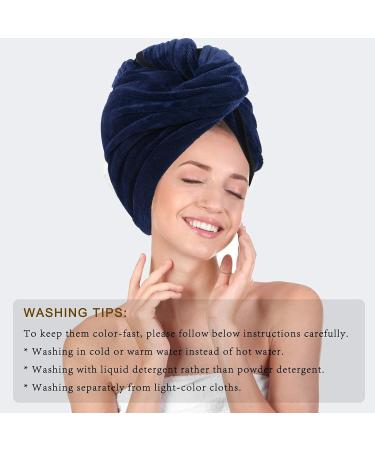 Kinhwa XL Microfiber Turban Towel - Quick Dry & Soft Hair Wrap for Long Dense Hair (2 Pack Navy Blue 70x30 cm) - Buy Online on GoSupps.com