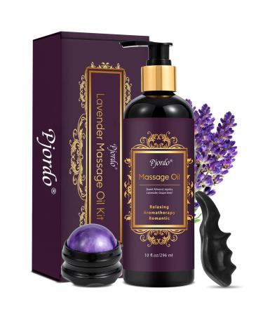 Aromatherapy Lavender Massage Oil with Massage Roller Ball & Thumb Saver Massager Spa Massages Oil for Date Night Massage Oil for Massage Therapy Calming Soothing Relaxing 10 Fl Oz