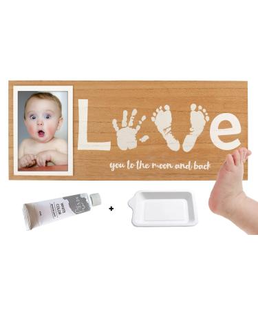 Baby Footprint & Handprint Photo Frame Kit | Includes White Paint and Paint Tray | Newborn Keepsake Frame | Foot & Hand Impression (17 x 7 Inches)