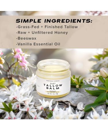 Suet Beef Tallow & Raw Honey Balm | Natural Face & Body Moisturizer with Vanilla Essential Oil (4oz) - Grass-Fed International Shipping - Buy Online on GoSupps.com