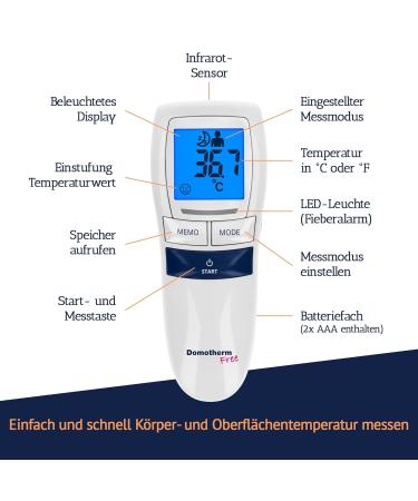 Domotherm Free Contactless Infrared Thermometer - Fast Accurate Forehead Fever Measurement for Babies Children & Adults - Buy Online on GoSupps.com