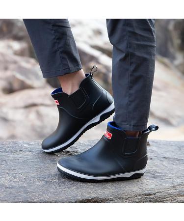 QUENLOOP Men's Ankle Rain Boots - Waterproof Slip-On Chelsea Boots for Garden Work - Size 10, All Black - Buy Online on GoSupps.com