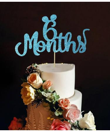 zxyxka Blue Glitter Mouse 6 Months Cake Topper Cartoon Mouse - Half Birthday Cake Decor for Baby Boy Or Girl Baby Shower Party 1/2 Birthday Party Decorations - Buy Online on GoSupps.com