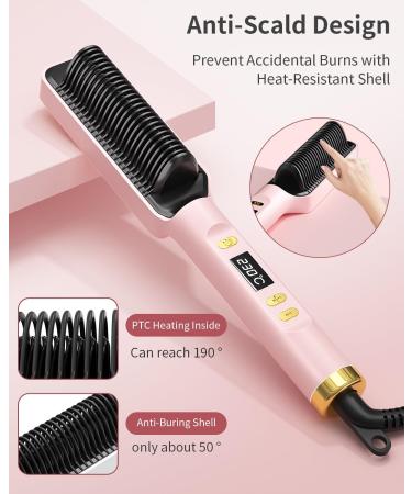 Buy Ionic Hair Straightener Brush - Fast Heating Anti-Scald Hot Comb with LED Display 30 Temp Settings - Professional Pink Styling Tool for International Shipping - Buy Online on GoSupps.com