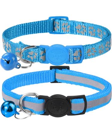 Taglory reflective cat collar with safety clasp and bell 2-piece adjustable collar cat kitten 15-20cm light blue 15-20cm (2 pack) light blue