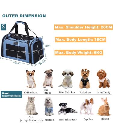 PetSfit Foldable Transport Box for Cats & Small Dogs - Portable Travel Bag with Expandable Bed Shoulder Strap - Blue S Blue - Buy Online on GoSupps.com
