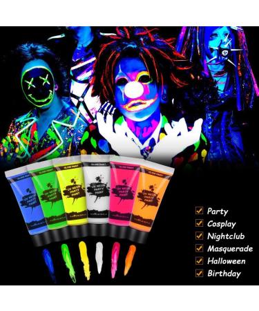 AOOWU UV Glow Face Paint Set - 6 Neon Fluorescent Colors for Blacklight Parties & Carnivals - Buy Online on GoSupps.com