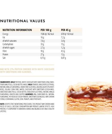 foodspring Extra Chocolate Protein Bar - 13g Protein, No Added Sugar - White Chocolate Almond 45g - Buy Online on GoSupps.com