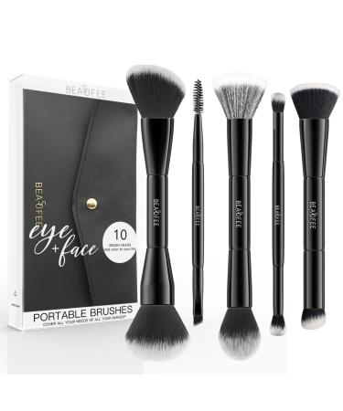 BEASOFEE Perfection Makeup Brushes 5pcs Makeup Brushes Set Synthetic Foundation Powder Concealers Eye shadows Blush Makeup Brushes with Black Bag (Black) Color03