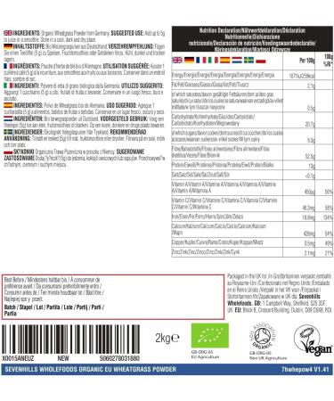 Sevenhills Wholefoods Organic Wheatgrass Powder EU - 2kg (Pack of 1) - Buy Online on GoSupps.com