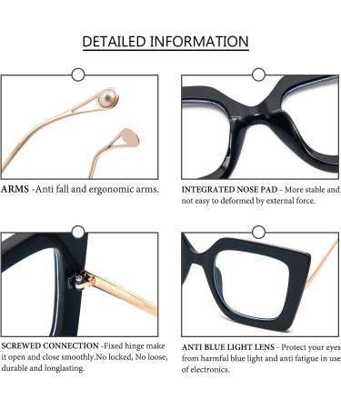 Oversized Anti-Blue Light Glasses for Women - Stylish Black Fake Eyeglasses Frame with Spring Hinge - Computer Glasses Ideal for Eye Protection - Buy Online on GoSupps.com