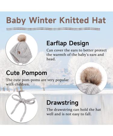 XIAOHAWANG Winter Baby Boys Hat with Velvet Lining - Toddler Kids Beanie Earflap Warm Baby Hats for Girls with Pompom - Gray (18-36 Months) - Buy Online on GoSupps.com