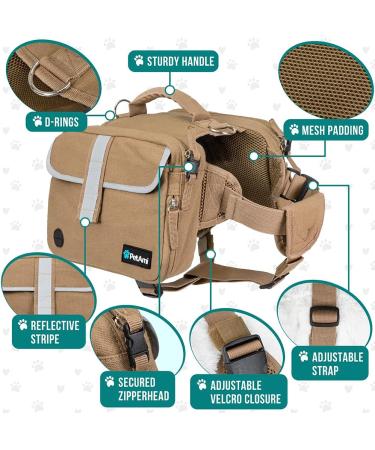 PETAMI Dog Saddle Bag for Medium Dogs - Travel Vest & 100 Socks - Light Brown Canvas - Buy Online on GoSupps.com