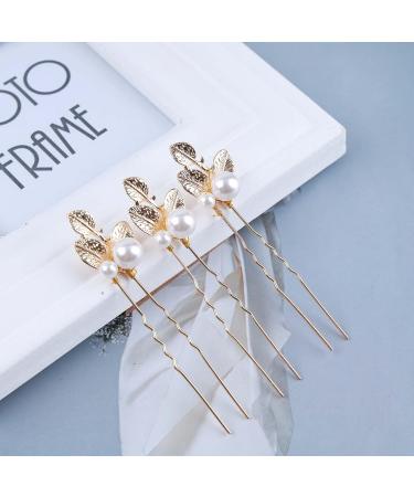 Inilbran Pearl Wedding Hairpins Vintage Pearl Leaf Hair Pins Clip Gold Pearl Hair Pin Barrette Leaf Pearl Bride Hairpiece Decorative Hair Accessories for Women and Girls Hair Headdress(Style A) - Buy Online on GoSupps.com
