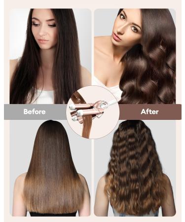 CkeyiN 3 Barrel Hair Waver 32mm - Professional Hair Crimper for Long Hair - 16 Temperatures Adjustable - Fast Heating Curling Wand - Rose Gold - Buy Online on GoSupps.com