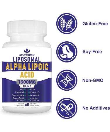 Spliferkou Liposomal Alpha Lipoic Acid 1600mg per Serving ALA Supplement for Antioxidant Health Energy and Metabolism 60 Capsules - Buy Online on GoSupps.com