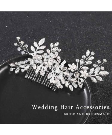 Jeairts Rhinestone Wedding Hair Comb - Leaf Bridal Headpiece with Glitter Crystal Accents (A-Silver) - Buy Online on GoSupps.com