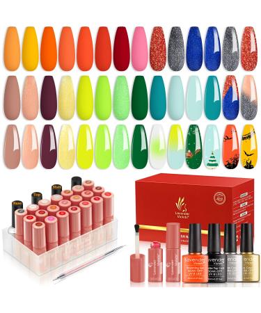 Lavender Violets 25 Pcs Gel Nail Polish Mousse pudding Colours Foundation Blooming Gel Base Coat Glossy n Matte Top Coat Dotting Drawing Nail Brush Manicure Soak Off UV LED Varnish C407 #25 Mousse pudding